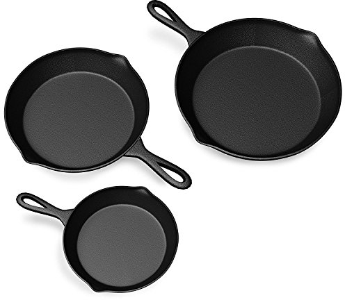 JUSTOP Large 25CM Pre-Seasoned Cast-Iron Skillet Frying Pan Set Indoor/Outdoor Pans
