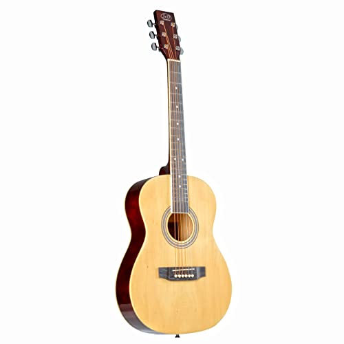 J & D AG-1 Mini Westerngitarre, Akustik-Gitarre für Anfänger und Einsteiger, 3/4 Gitarre, Parlor mit Natural Agathis Decke, Reisegitarre