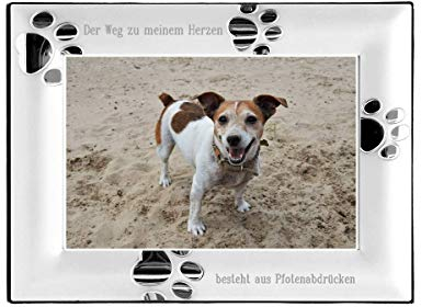 Brillibrum Design Fotorahmen Hundetapsen Bilderrahmen Hunde Andenken Fotorahmen Pfotenabdrücke Bild Format 10x15cm Wunschgravur Rahmen mit Pfoten & Namensgravur (Gravur bis 10 Zeichen, Variante 1)