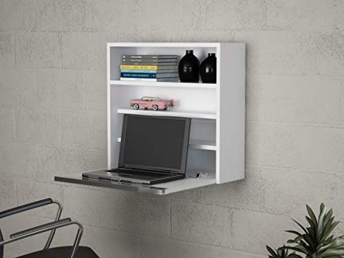 Alphamoebel 4234 Violin Schreibtisch, Computertisch, Arbeitstisch, Bürotisch, Laptoptisch, PC Tisch Weiß, Wandmontage, mit Ablage, 64 x 60 x 24 cm