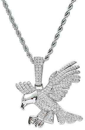 KMASAL Schmuck Hip Hop Eagle Iced Out Bling CZ Anhänger Halskette mit Edelstahlkette, 18 Karat vergoldet (silver)