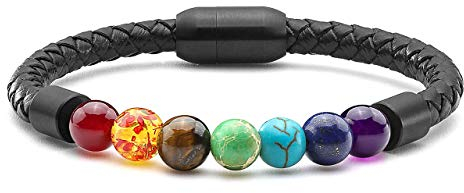 JSDDE Schmuck Chakra Armband Partnerarmbänder Paar Armbänder aus Heilstein Edelstein geflochten Lederband Perlenarmband für Männer Frauen