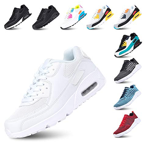 Hitmars Scarpe Running Uomo Donna Ginnastica Sneaker Leggere Traspirante Outdoor Sportive Calzature da Corsa Pallavolo Tennis Bianco 43
