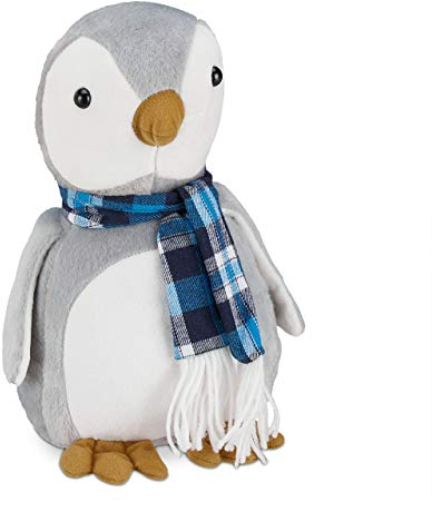 Relaxdays Tope Puertas, Tela, Relleno Arena, para Suelo, Interior, Pesado, Sujetapuertas, 26 cm, Blanco y Gris, Poliéster, Türstopper Design Pinguin