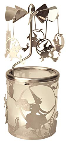 Kerzenfarm Drehkarussell Hexe für Teelichter, Metall und Glas, 16,5 cm hoch, Silber, 6 x 6 x 16,5 cm