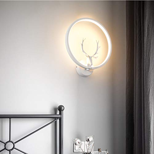 HHKQ Moderne Ring Wandleuchte, Minimalistische LED Schlafzimmer Nachttischlampe Kreative Nordic Hirsche Wandlampe für Wohnzimmer Gang Treppe Innenbeleuchtung,Weiß,White Light