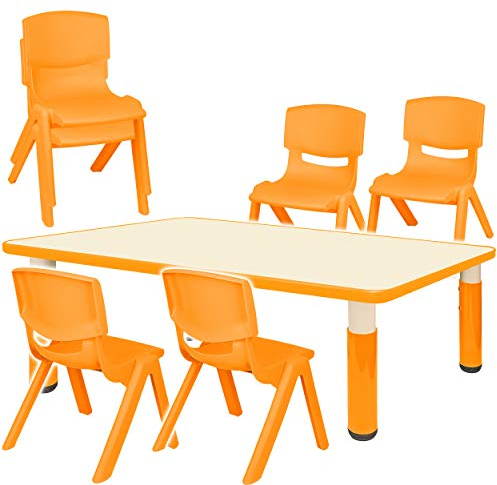 alles-meine.de GmbH Sitzgruppe für Kinder - Tisch + 6 Kinderstühle - Größen & Farbwahl - orange - höhenverstellbar - 1 bis 8 Jahre - Plastik - für INNEN & AUßEN - Kindertisch/K..