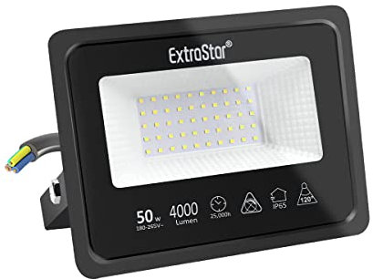 EXTRASTAR Projecteurs LED Extérieur 50W, IP65 Etanche, 4000LM, Spot LED Extérieur, 6500K Blanc Froid, Eclairage de Sécurité, pour Jardin Terrasse Garage Patio Grange Cour