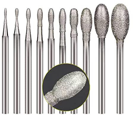 10 piezas de fresas de diamante de 2,35 mm con vástago de diamante para piedra, jade, ágata, vidrio, porcelana, etc.