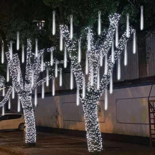 LEEMASING 192 LED Solarleuchten Meteorschauer Regen Baum Lichterkette für Hochzeit, Party, Weihnachten, Xmas Dekoration, Garten Outdoor String Light (Kaltweiß)