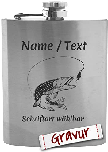 Angeln Geschenk Flachmann mit Gravur personalisiert, Angler Geschenke für Männer, Geschenkidee Herren, Papa und Opa zum Geburtstag, Ruhestand, Vatertag