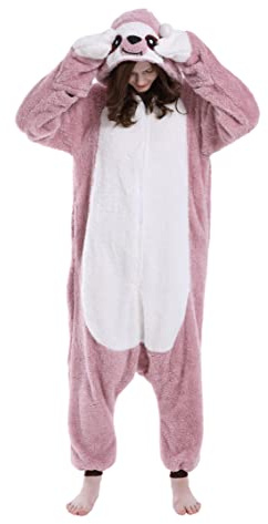 DELEY Unisex Rosa Sloth Tutina Adulto, Halloween Cosplay Costume Animale Pigiama Homewear Indumenti da Notte Tuta