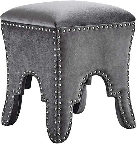 Fußhocker, Schlafzimmer, Massivholz, Make-up-Hocker, europäischer Stil, Wohnzimmer, Wechselschuhbank, Nieten-Design (Farbe: Hellgrau, Größe: 381 x 381 x 482,6 mm)