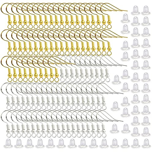 100 Piezas Plateado Baño de Plata de Ley 925 Hipoalergénica Ganchos para Pendientes con 100 piezas de aretes transparentes Utilizan para Hacer Joyas Aretes Accesorios No.8