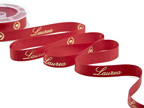 Furlanis - Nastro Doppio Raso Stampa Laurea Oro Su Rosso, Tessuto Italiano - 16 mm x 10 m