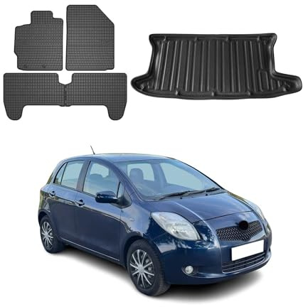 OMAC Fußmatten Kofferraumwanne für Toyota Yaris Schrägheck 2005-10 Gummi 5X | inkl. Kofferraumwanne (Satz), Gummimatten, Automatten, Allwetter, Antirutsch, fahrzeugspezifisches Produkt, wasserdicht