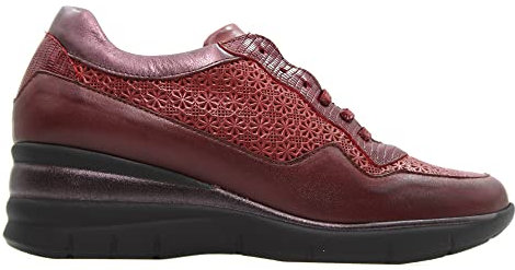 PITILLOS - 1760 Burdeos - Zapato Deportivo de Piel, con cuña, Cordones, Suela de Goma, para: Mujer Color: Burdeos Talla:39