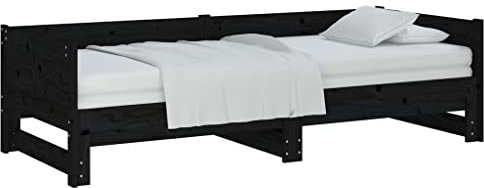 vidaXL Solid Pinewood Pull-out Day Bed in Black, Convertible Sofa Bed to Double Bed Design, Space Saving for Small Spaces, Requires Assembly