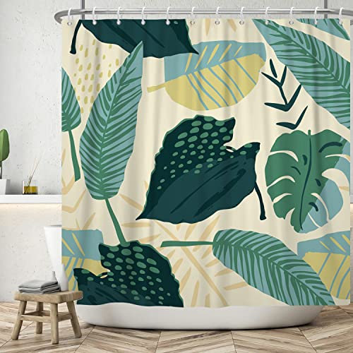 Bovlleetd Pianta Astratta Tenda da Doccia 180x200cm Boho Botanico Mid-Century Verde Pianta Tropicale Decorativo, Impermeabile Lavabile in Poliestere Tende da Bagno con 12 Ganci per Vasca da Bagno​​