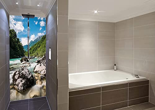 Schön und Wieder Duschrückwand | Motivrückwand | Spritzschutz aus 3mm Alu Verbundsplatte in 0,03x110x200cm mit Schutzfolienkaschierung Motiv Fluss