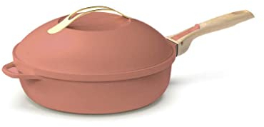 COOKUT - La Fabuleuse poêle 8 en 1 – Un seul ustensile qui remplace poêle, casserole, sauteuse, cocotte - Avec 2 poignées amovibles, panier vapeur/friture, spatule en bois - PIVOINE