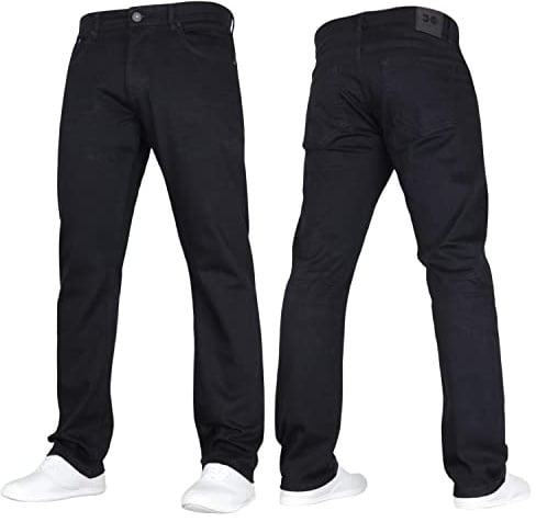 Crosshatch Mens Stretch Straight Leg Classic Regular Fit Basic Denim Jeans, 5 Pocket, Zipper, Solid, 30, 32 or 34 inches