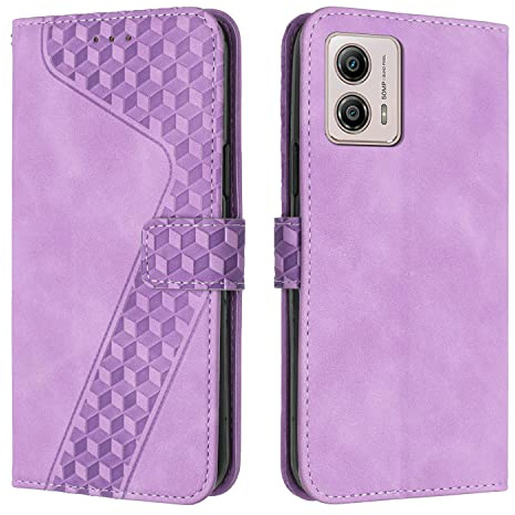 OKZone Kompatibel mit Motorola Moto G13 / G23 / G53 5G Hülle, PU Leder Handyhülle Tasche Wallet Schutzhülle Moto G13/G23/G53 5G, Flip Cover Klappbar Etui mit Magnet Kartenfach TPU Lederhülle (Violett)