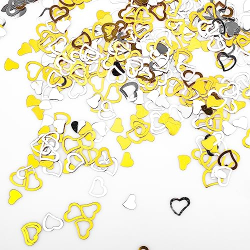Catelves Herzen Konfetti für Hochzeit, Geburtstag, Feier - Etwa 600-700 Stück Glitter Tischkonfetti, Streudeko, Tischdeko für Jubiläum (Gold & Silber)