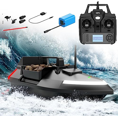 XDLYWUZIQ GPS-Angelköderboot, Automatischer Angelfutterautomat, 500 M Ferngesteuertes Köderboot, Dual-Motor-Fischfinder, 3 Unabhängige Köderfächer, LED-Nachtlicht, Zuhause,5200mah