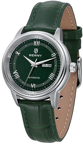 BERNY Montre Automatique pour Femme Montre-Bracelet mécanique étanche 5ATM Montre à remontage Manuel Lentille Saphir Calendrier Ouverture