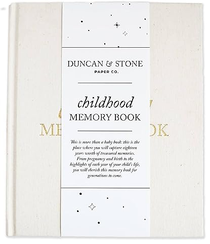 Babybuch Kindheitstagebuch (cremefarben, 175 Seiten) von Duncan & Stone - Meilenstein & Kind-Erinnerungsbuch von der Schwangerschaft bis zum achtzehnten Jahr - Kindheitserinnerungen Tagebuch für