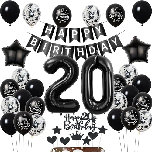 Luftballons 20 Geburtstag Dekoration,Schwarz Tortendeko Geburtstag 20 Jahre Mann,deko 20. frauen Männer,Tortendeko 20. Mann frau,Geburtstagsdeko 20 Jahre frauen Schwarz