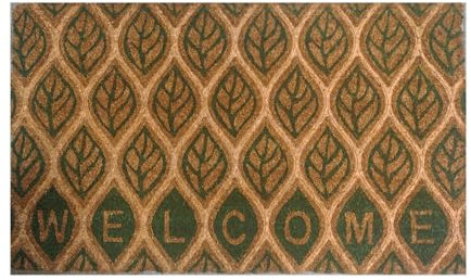 Roseley Large Doormat 45 x 75cm Non-Slip Entrance Rug for Winter Natural Coconut Coir Runner Indoor Outdoor Welcome Mat Heavy Duty Dirt Trapper [Green Leaves]