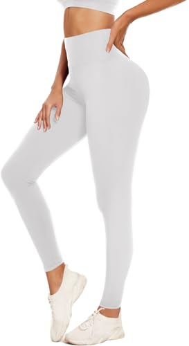 ACTINPUT Leggings Damen High Waist Sport Leggings Blickdicht Elastisch Yogahose Sporthose Laufhose für Sport Gym Fitness(Weiß,L-XL)