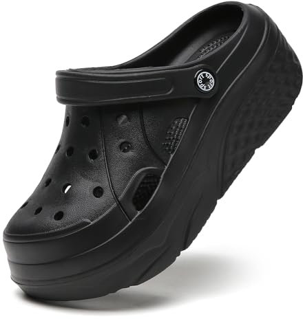 SECHRITE Platform Clogs Classic Sabots Femme Sandales D'Été Chaussures de Jardin Plage Piscine Chaussures de Piscine Pantoufles Sabots à Semelles Compensées, Noir 37 EU