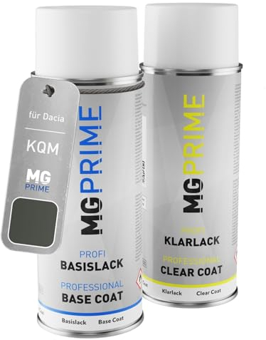 MG PRIME Peinture voiture Bombes aérosols pour Dacia KQM Kaki Lichen/Dusty Grey Peinture de base vernis clair aérosol 400ml
