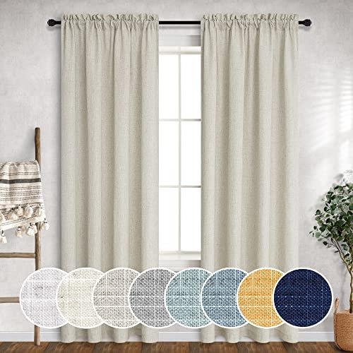 Mrs.Naturall Beige Vorhänge, 152 cm breit, 2 Paneele mit Stangentasche, halbtransparent, grober Leinenstoff, extra groß, Bauernhausstil, für Wohnzimmer und Schlafzimmer, 152 x 244 cm