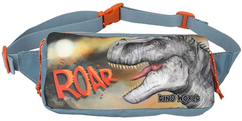 Depesche 11775 Dino World Roar - Crossbag mit Dino-Motiv, Rauchblaue Umhängetasche mit längenverstellbarem Tragegurt
