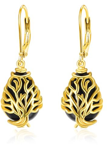 Baum des Lebens Ohrringe Hängend Silber 925 Onyx Ohrringe Baum des Lebens Ohrringe Gold Filigrane Ohrringe Boho Ohrringe Hängeohrringe Geschenke für Damen