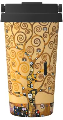 EdWal Taza de café con diseño de árbol de la vida, 500 ml, taza de camping aislada con tapa, taza de viaje, ideal para cualquier bebida