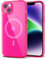 Svanove for iPhone 14 Case Clear Compatible with Magsafe, Fluorescent Transparent Magnetic Magnet Mag Case, Slim Thin Bright Silicone Grip & Shockproof Bumper Camera Cover, Neon Hot Pink