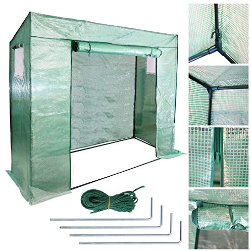 ISOISL Serre en film polyéthylène de 140 g - 200 x 80 x 170 cm - Tube en acier de 16 mm de diamètre - Porte enroulable - Serre à tomates - Vert