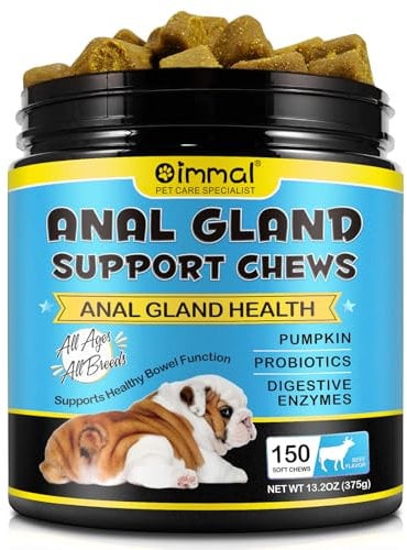 Anal Gland Soft Chews for Dogs, 150PCs Dog Anal Gland Treats with Pumpkin, Digestive Enzyme & Probiotics Support Healthy Bowel Function - Fibre Supplements Soft Chews for Dogs - 13.2oz / Beef Flavor