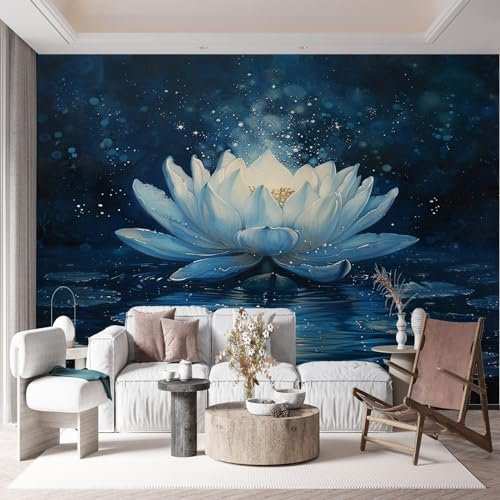 Papier Peint Panoramique Lotus Blanc Fleurissant Dans l'Étang, Poster Fresque Murale Noir, Poster Mural pour Salon, Chambre d’Enfants Restaurant, 350 x 256 cm (L x H) Décoration Fresque