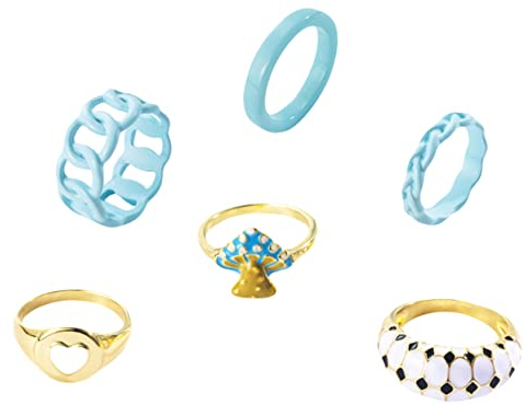 MOBUTOFU 6st Bonbonfarbener Ring Punk-ringe Für Paare Ästhetische Ringe Versprechensringe Für Paare Ringe Für Jugendliche Mädchen Klobige Kettenblätter Finger Schmuck Dekor Harz