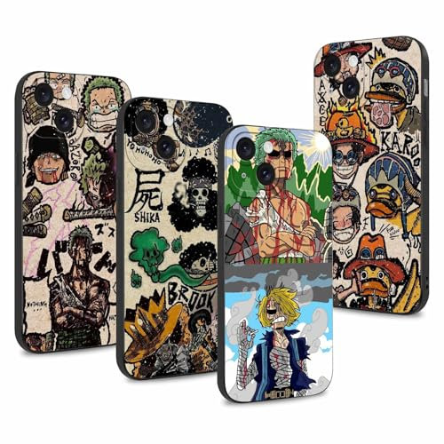 4 Stück Handyhülle für iPhone 15 Hülle 6.1'' Anime Zoro Gear 5 Sun God Nika Cartoon-Figuren Manga Muster Design Case Kameraschutz Schutzhülle TPU Silikon Weich Ultra Dünn