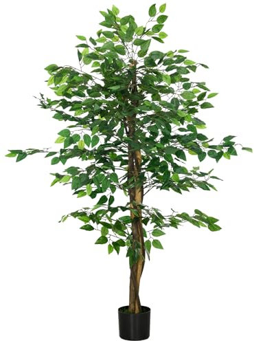 HOMCOM Pianta Finta di Ficus 150 cm con 882 Foglie, Pianta Artificiale da Esterno e Interno, Vaso Incluso, Verde