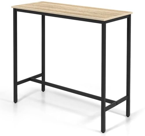 KU Syang 100cm Industrial Bar Table, Walnut Brown Breakfast Bar & Dining Table, Adjustable Height, Steel Frame, Rectangular Kitchen Pub Table Walnut Brown 100x90x40cm