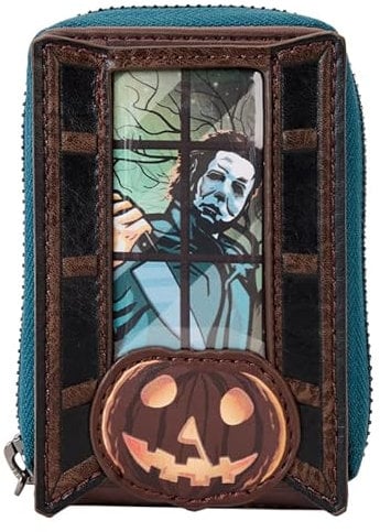 Loungefly Portefeuille à fermeture éclair en accordéon avec citrouille d'Halloween Michael Myers, noir, Portefeuille accordéon