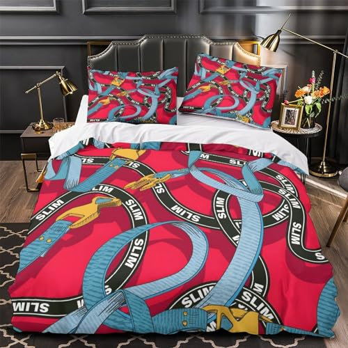 Gürtelmuster mit Plastik Verschluss Für Kinder Mädchen Jungen Bettbezug Set 3D Gedruckter Bettwäschegarnitur Reissverschluss Weich Microfaser Und Kissenbezüge Bettwäsche 3 Teilig King（220x240cm）